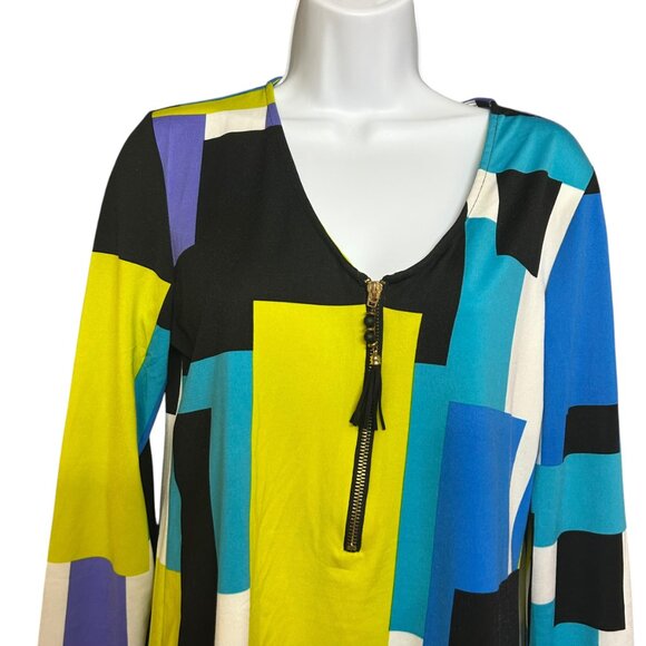 Melissa Paige Multicolor Block 1/2 Zip Long Sleeve Stretchy Top Size S - Picture 4 of 5